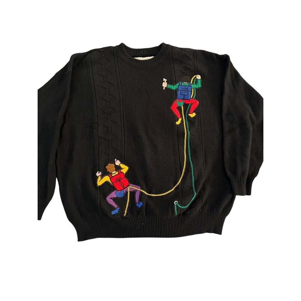 JC de Castelbajac Mens Sweater Size XL Black Applique Climbers Motif Vintage